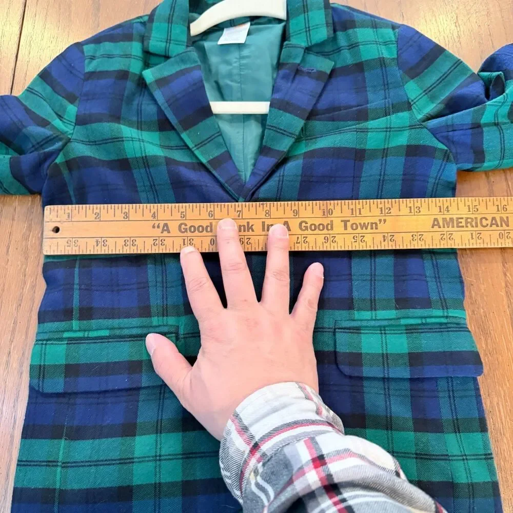 Gymboree Boys Size 7 Black Watch Plaid Blazer Blue Green Tartan Holiday